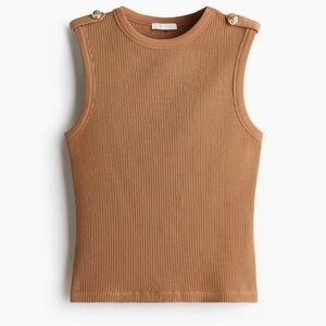 H&M Ribbed Brown Tank Top with Button Detail